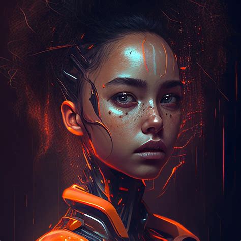 Premium Ai Image Portrait Of A Beautiful Cyborg Girl On A Dark