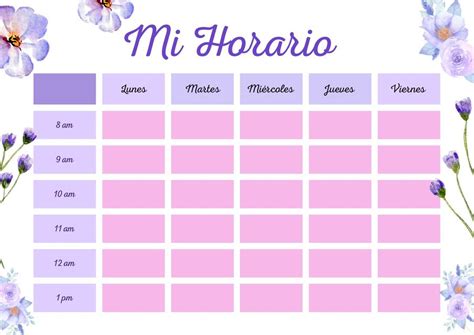 Horario escolar semanal ilustrado imprimible María de los Angeles uDocz