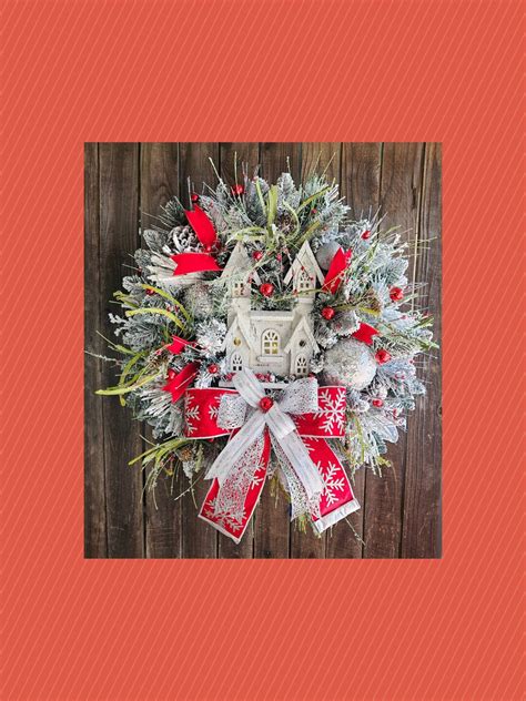 Christmas Wreath With Church, Christmas Wreath for Front Door, Rustic Christmas Decor, Winter ...