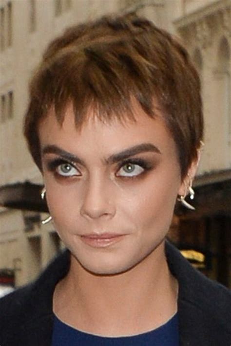 Cara Delevingne Straight Dark Brown All Over Highlights Pixie Cut