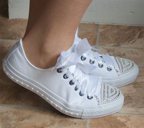 Wedding Converse Trainers With Crystals And Pearls Wedding Zapatos