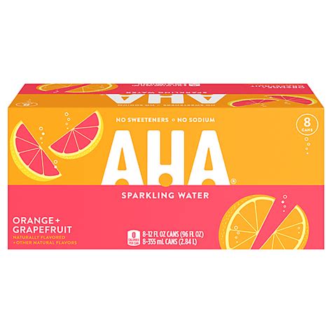 Aha Sparkling Water, Orange + Grapefruit, 8 Pack 8 Ea | Sparkling ...