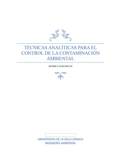 T Cnicas Anal Ticas Para El Control De La Contaminaci N Ambiental