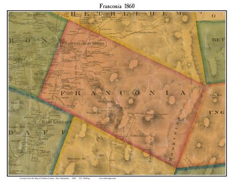 Franconia 1860 Old Town Map With Homeowner Names New Hampshire Lake Of