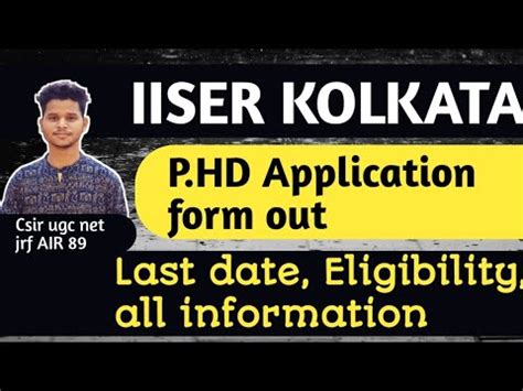 Iiser Kolkata Phd Application Form Released How To Apply Last Date