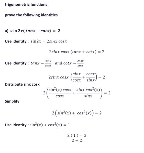 Solved Trigonometric Functions Prove The Following Identities A