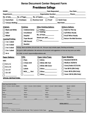 Fillable Online Providence Xerox Document Center Request Form