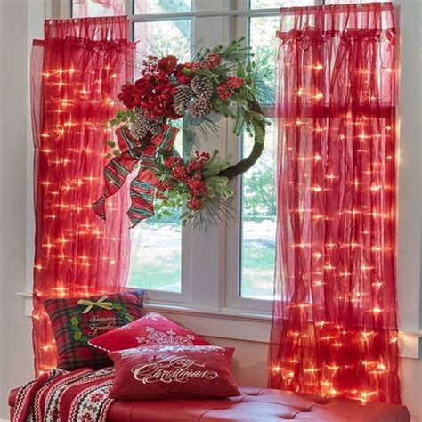 Red Christmas Curtain With Led Fairy Lights Homemydesign