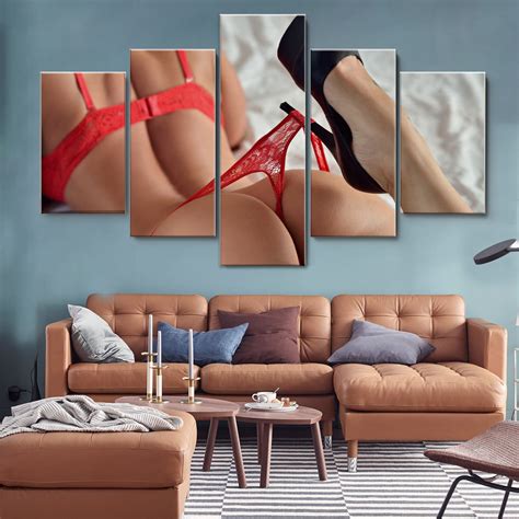 Nude Woman In Red High Heels Shoes Pieces Canvas Wall Art Large Framed Wall Art Extra Large