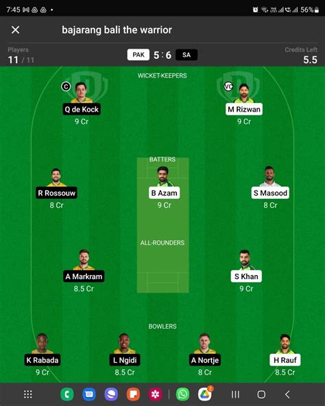 Pak Vs Sa Dream11 Team Prediction Player Stats Possible 11 And