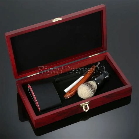 New Shave Wooden Box Kit Men Wood Handle Straight Razor Sets Leather