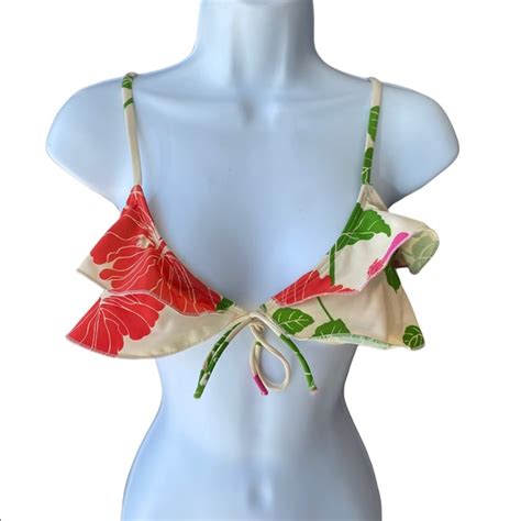 Zimmermann Swim Zimmermann Hibiscus Ruffle Tropical Bikini Top