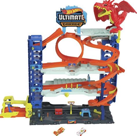 Foto Set autodráh Mattel Hot Wheels City HKX garáž s drakem Zbozi cz