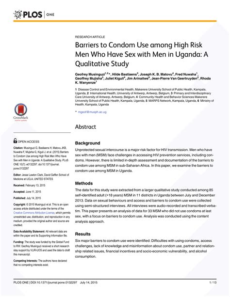 PDF Barriers To Condom Use Among High Risk Men Who Have Sex With Men In Uganda A Qualitative