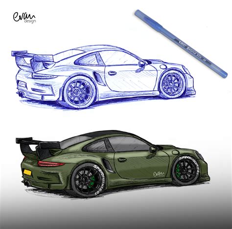 2 In 1 Gt3 Rs 911 Porsche Bic Sketch Drawing And Colouring