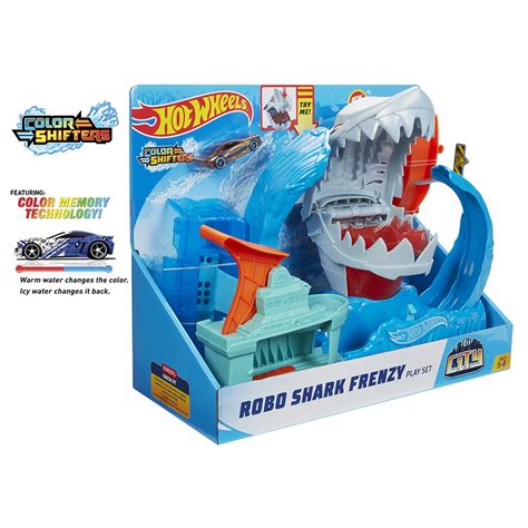 全家樂玩具 Mattel 風火輪 Hot Wheels 風火輪 逃離鯊魚套裝 軌道組 內含一台 變色小車 蝦皮購物