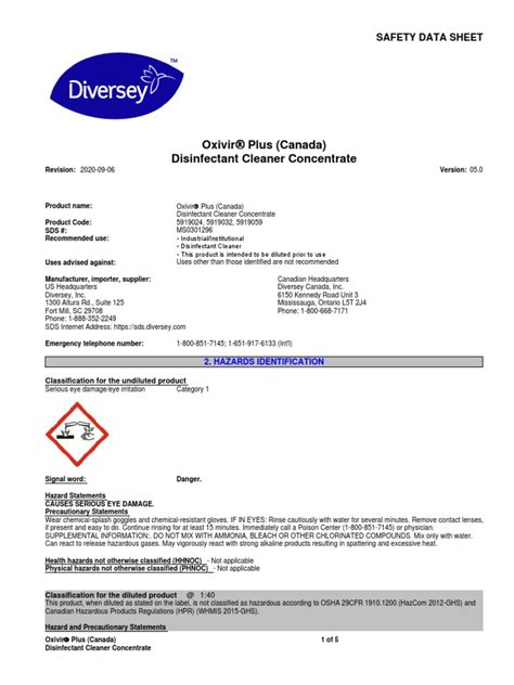 Oxivir Plus Sds Sheets Pdf Resource Conservation And Recovery Act