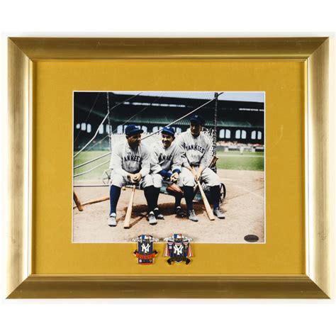 Babe Ruth Lou Gehrig Yankees Custom Framed Photo With Pins Pristine Auction