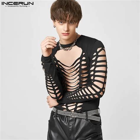 Incerun Camiseta De Manga Larga Para Hombre Ropa De Calle Sexy Con