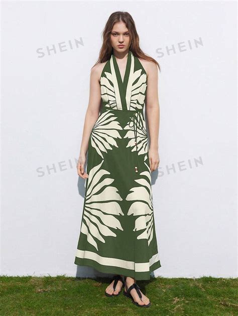 Shein Maija Women Plant Print Simple Casual Sleeveless Dress Shein Usa