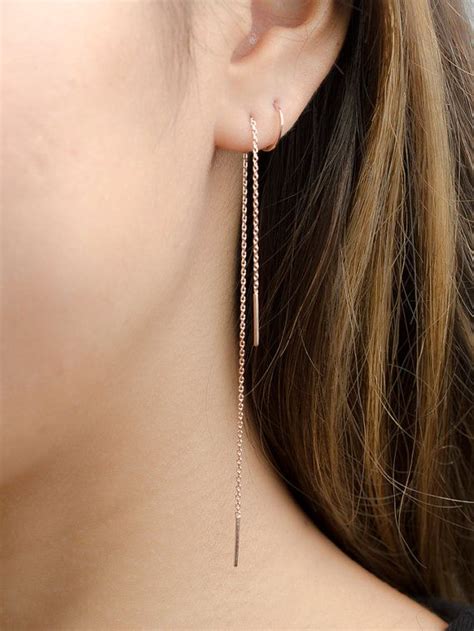 Threader Earrings Gold Unique Dainty Earrings Drop Earrings Rose Gold