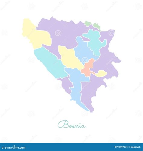 Bosnia Region Map Colorful With White Outline Stock Vector