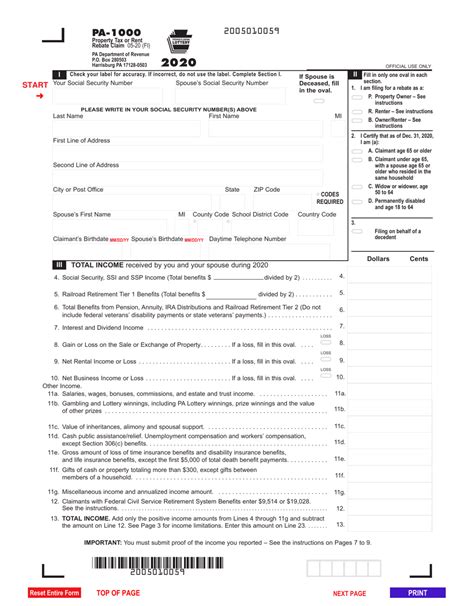 Form Pa 1000 Download Fillable Pdf Or Fill Online Property Tax Or Rent Rebate Claim 2020