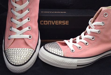 Pink Converse High Top Daybreak Blush Rose W US 8.5 Wedding Bride Custom Canvas w/ Swarovski ...