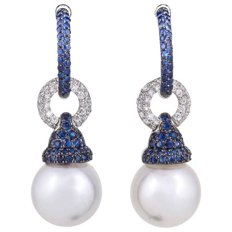 Diamond Hoop And South Sea Bell Shape Dangle Earrings At Stdibs