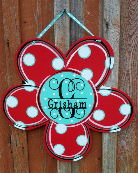 Spring Door Hanger Personalized Door Hanger Flower Spring Decor Wood