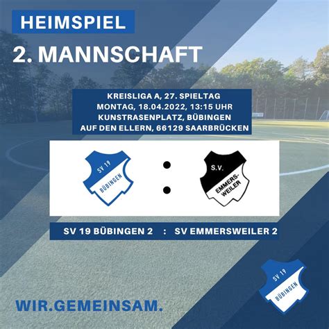 Spielankündigung 2 Mannschaft SV 19 Bübingen