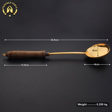 Long Wooden Handle Brass Deep Hole Gravy Ladle Food Stirring Etsy