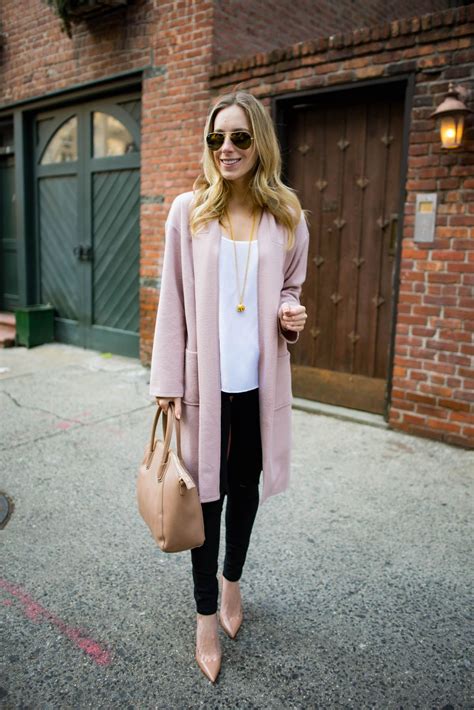 Polished Winter Layers How To Style A Pink Cardigan Coat Katie S Bliss Outfits Long