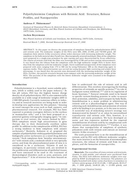 Pdf Polyethylenimine Complexes With Retinoic Acid Structure Release