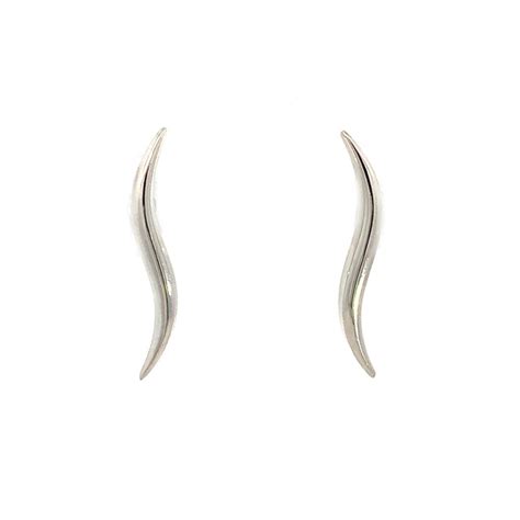 White Gold Wave Stud Earrings Aspens Jewellers