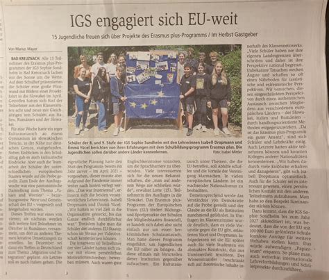 Zeitung IGS Engagiert Sich EU Weit IGS Sophie Sondhelm Bad Kreuznach