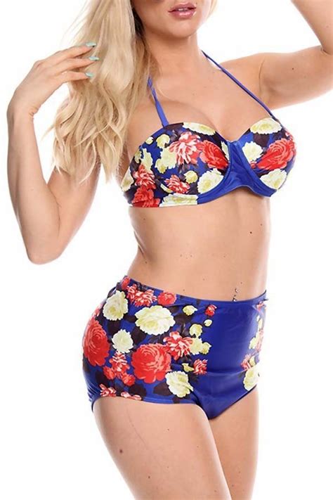 Sexy Traje De Baño Vintage Push Up Cintura Alta Bikini 420 00 en