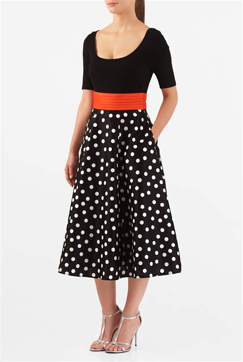 Shop Polka Dot Print Mixed Media Dress Eshakti