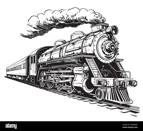 Steam Locomotive Retro Hand Drawn Sketch Vector Illustration Vintage