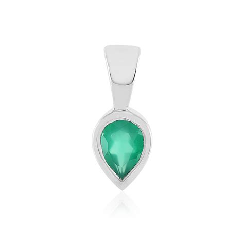 Indischer Grüner Onyx Teardrop Silber Anhänger 0 629 ct