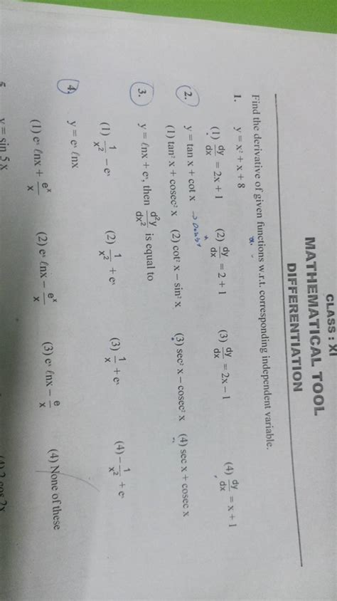 MATHEMATICAL TOOL DIFFERENTIATION Find The Derivative Of Given Functions