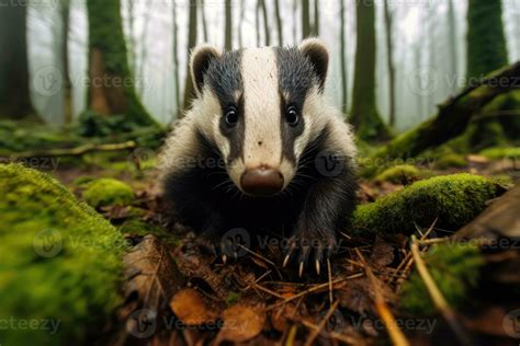 AI generated Beautiful badgers in outdoor wild forest nature background
