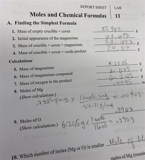 Solved Report Sheet Lab Moles And Chemical Formulas A Chegg