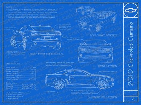 2010 Chevrolet Camaro Blueprint Poster 18x24 Jpeg Etsy