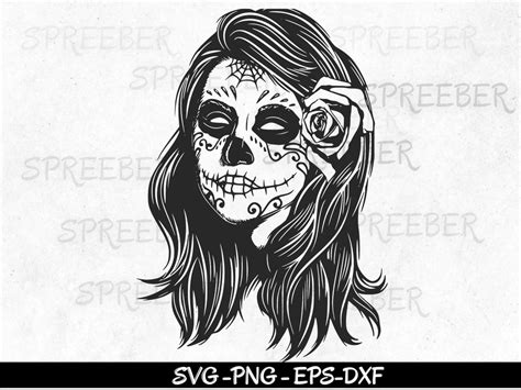 Sugar Skull Girl Svg Clipart Mexican Skull Svg Skull Png Sublimation Bright Sugar Skull Svg