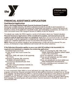 FINANCIAL ASSISTANCE APPLICATION YMCA Financial Assistance