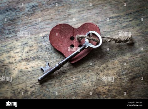 Key To My Heart Concept With Antique Skeleton Key And Rustic Wooden