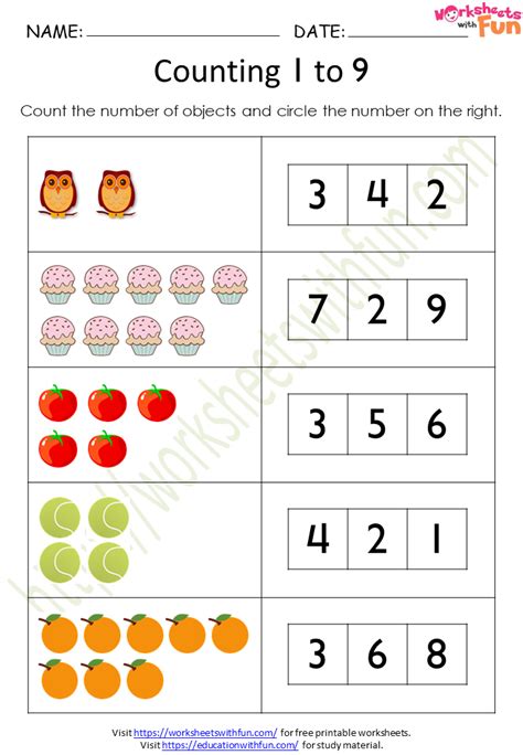 Course: Maths - Class 1, Topic: Counting 1 to 9