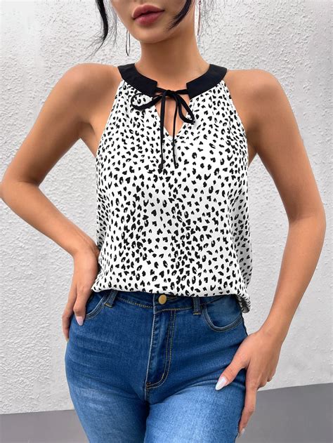 Leopard Print Tie Neck Blouse Chiffon Tops Blouses Leopard Print