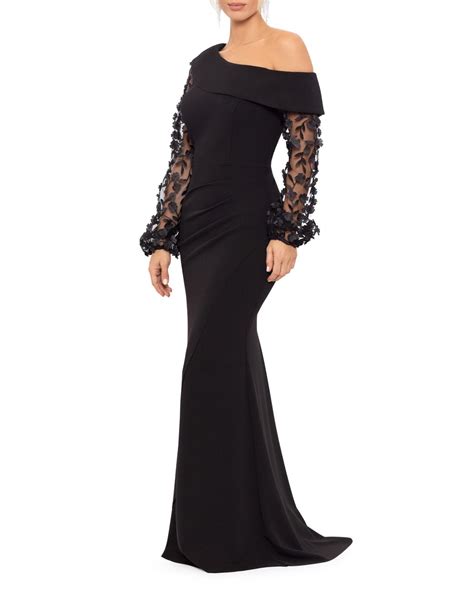 Xscape Floral Appliqué Long Sleeve Gown In Black Lyst